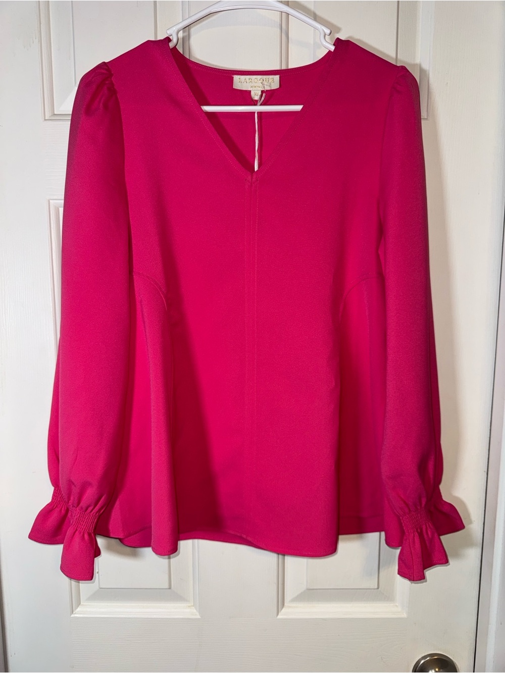 NWT LaRoque Julia Long Sleeve V Neck Blouse in Pink. Size Small. $198 Retail